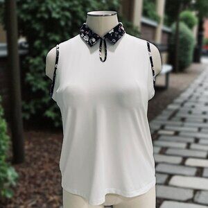 Izod Golf Womens Sleeveless Polo Shirt White Floral Collar XXL Summer Activewear